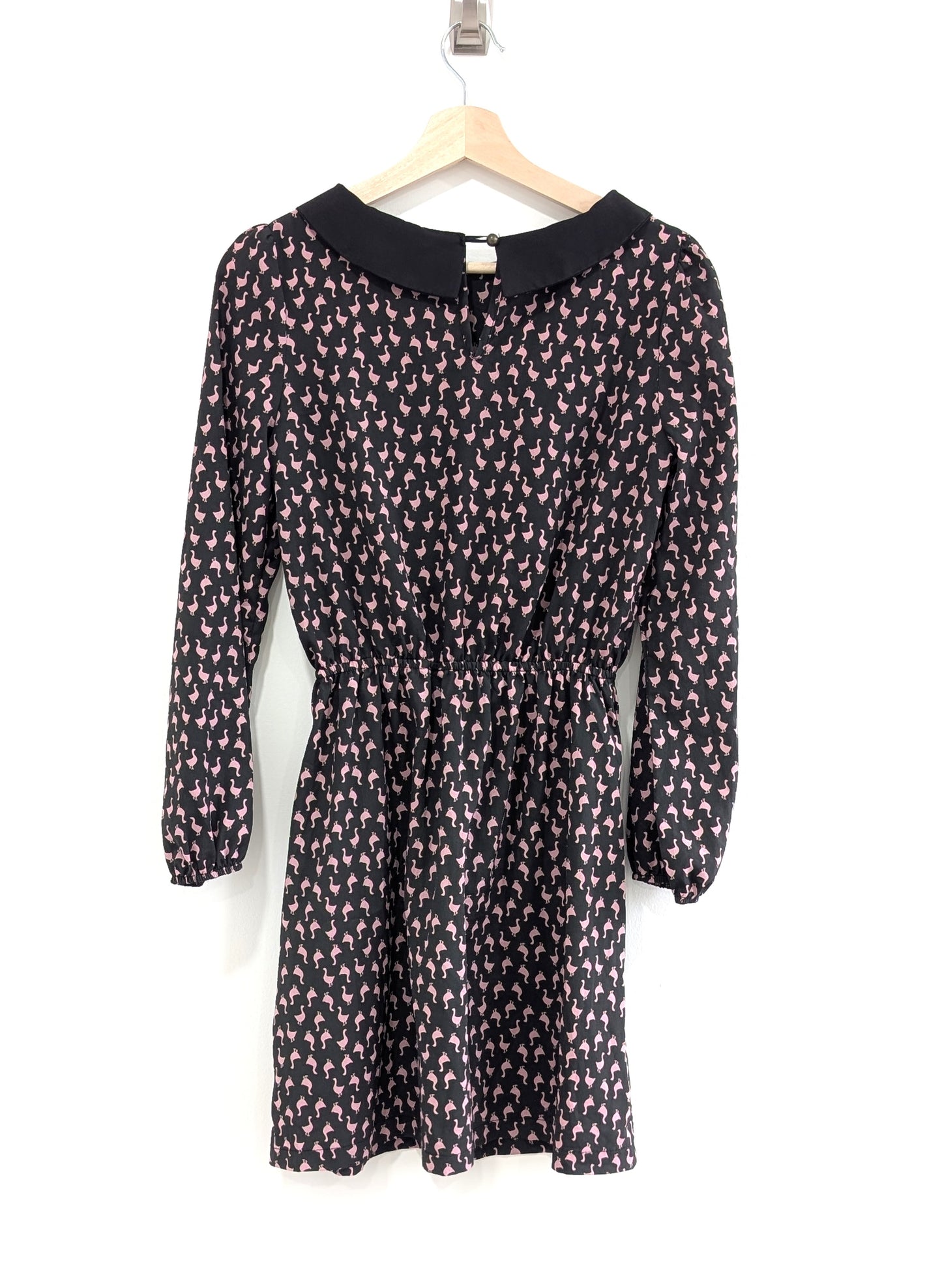 Long Sleeve Peter Pan Collar Dress With Pink Duck Print