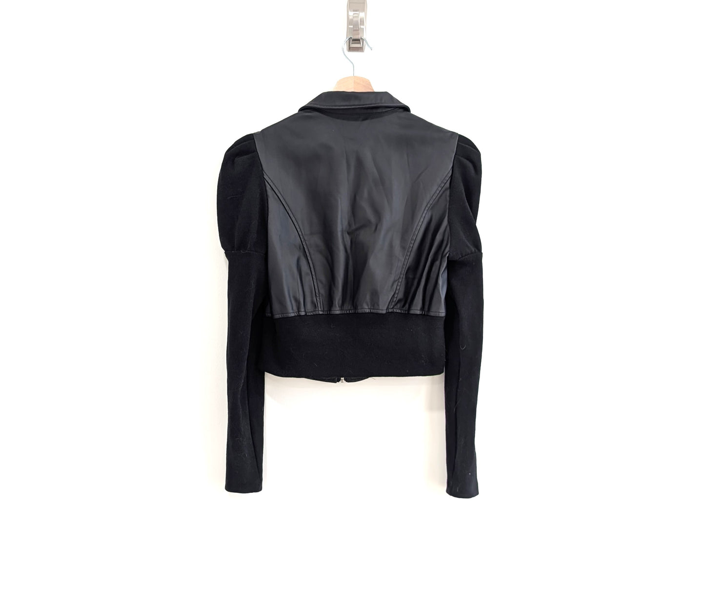 Faux Leather Jacket with Puffed Sleeves
