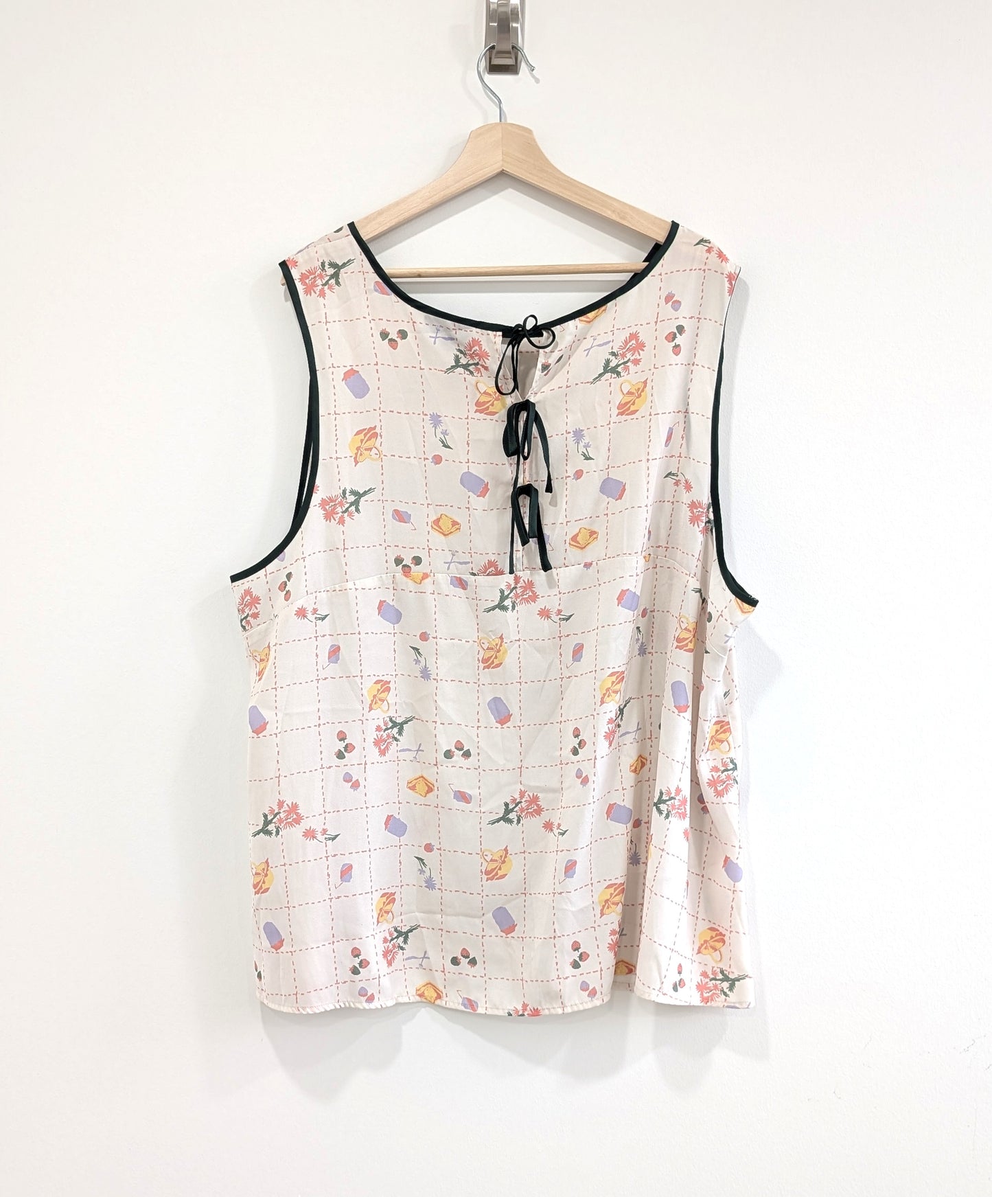 Picnic Print Sheer Sleeveless Blouse