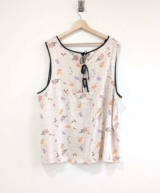 Picnic Print Sheer Sleeveless Blouse