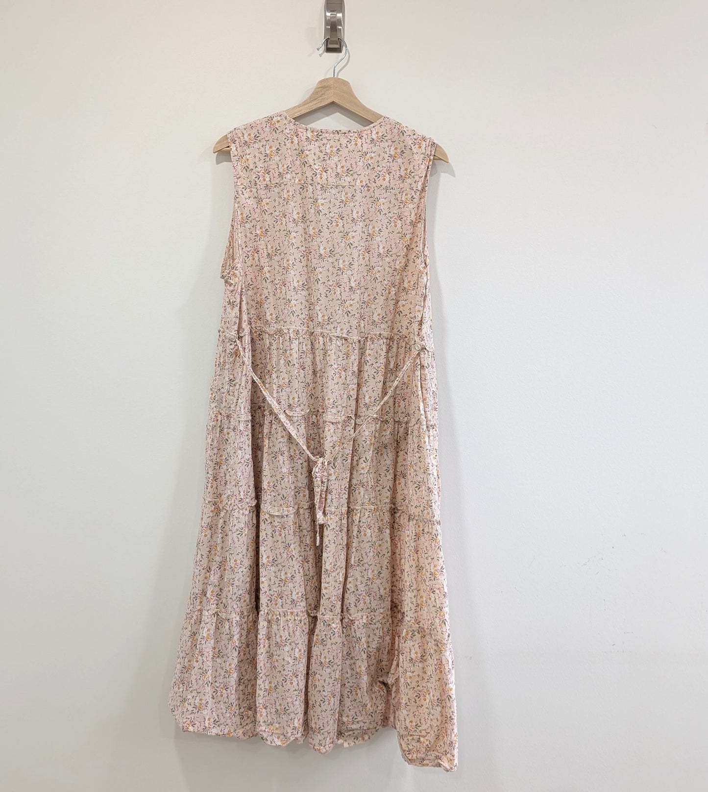 Pink Floral Sleeveless Dress with Ruffle Accents
