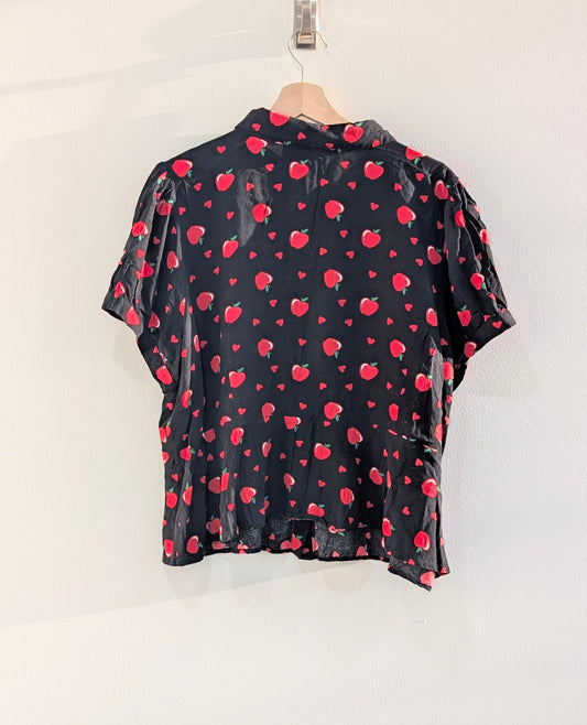 Black Apple Print Peplum Blouse