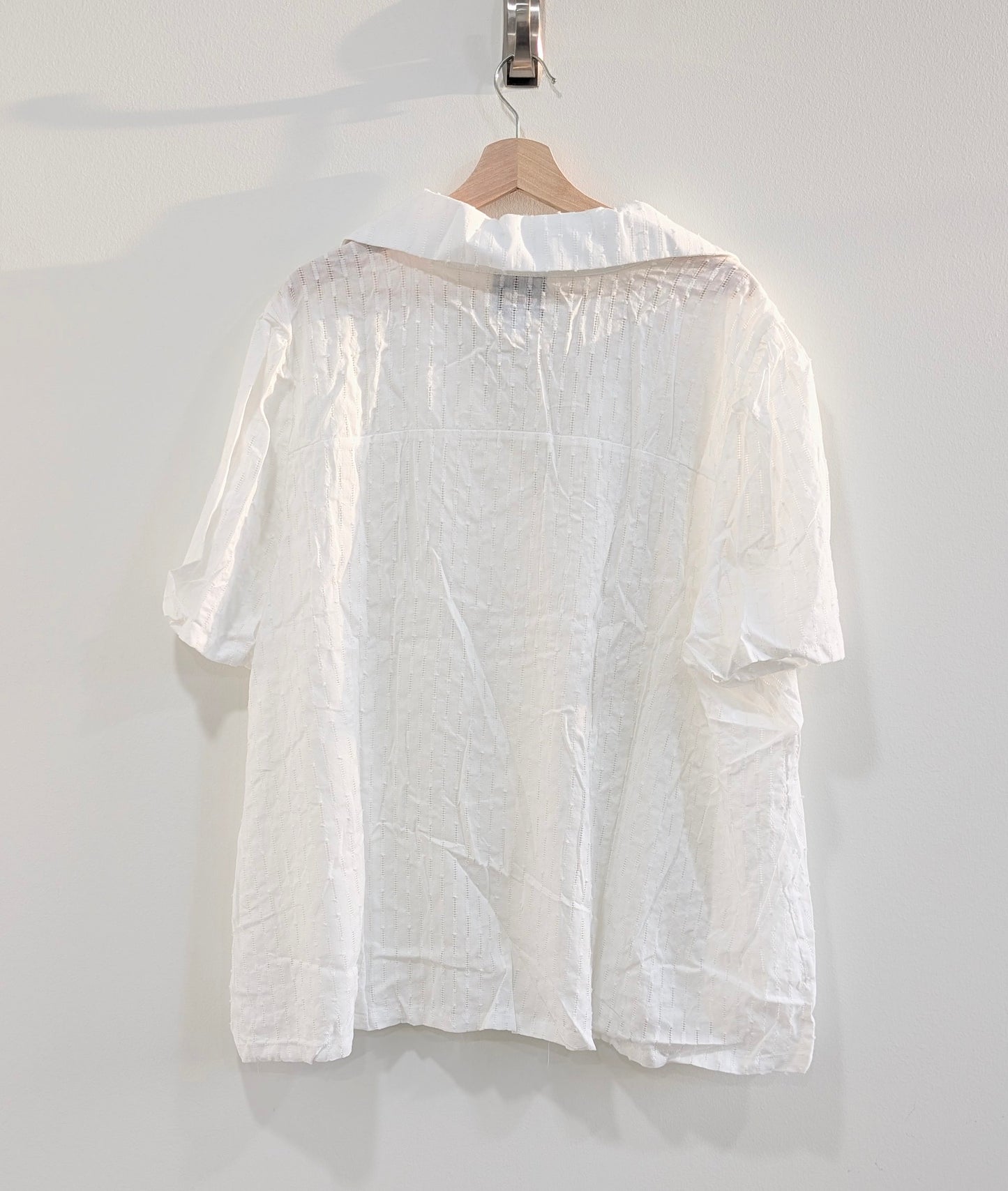 White Short Sleeve Blouse with Flower Buttons