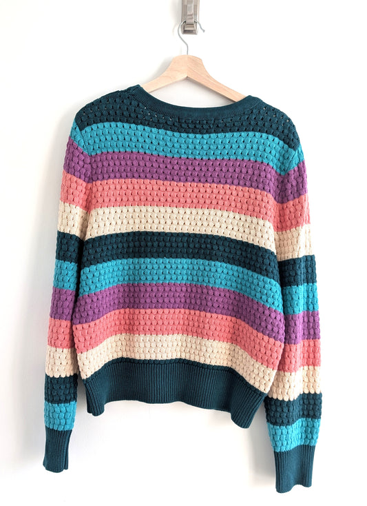 Multi-Coloured Striped Knit Sweater (Cool Tones)