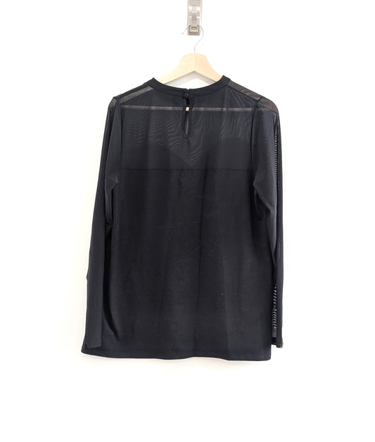 Black Mesh Sweetheart Neck Long Sleeve Top