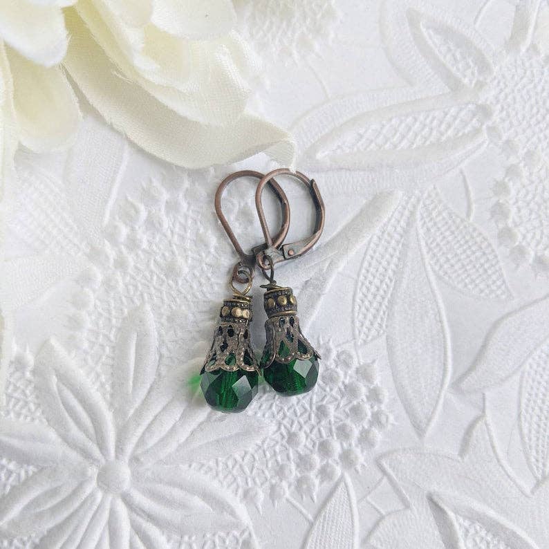 Green Victorian Glass Bead Dangles