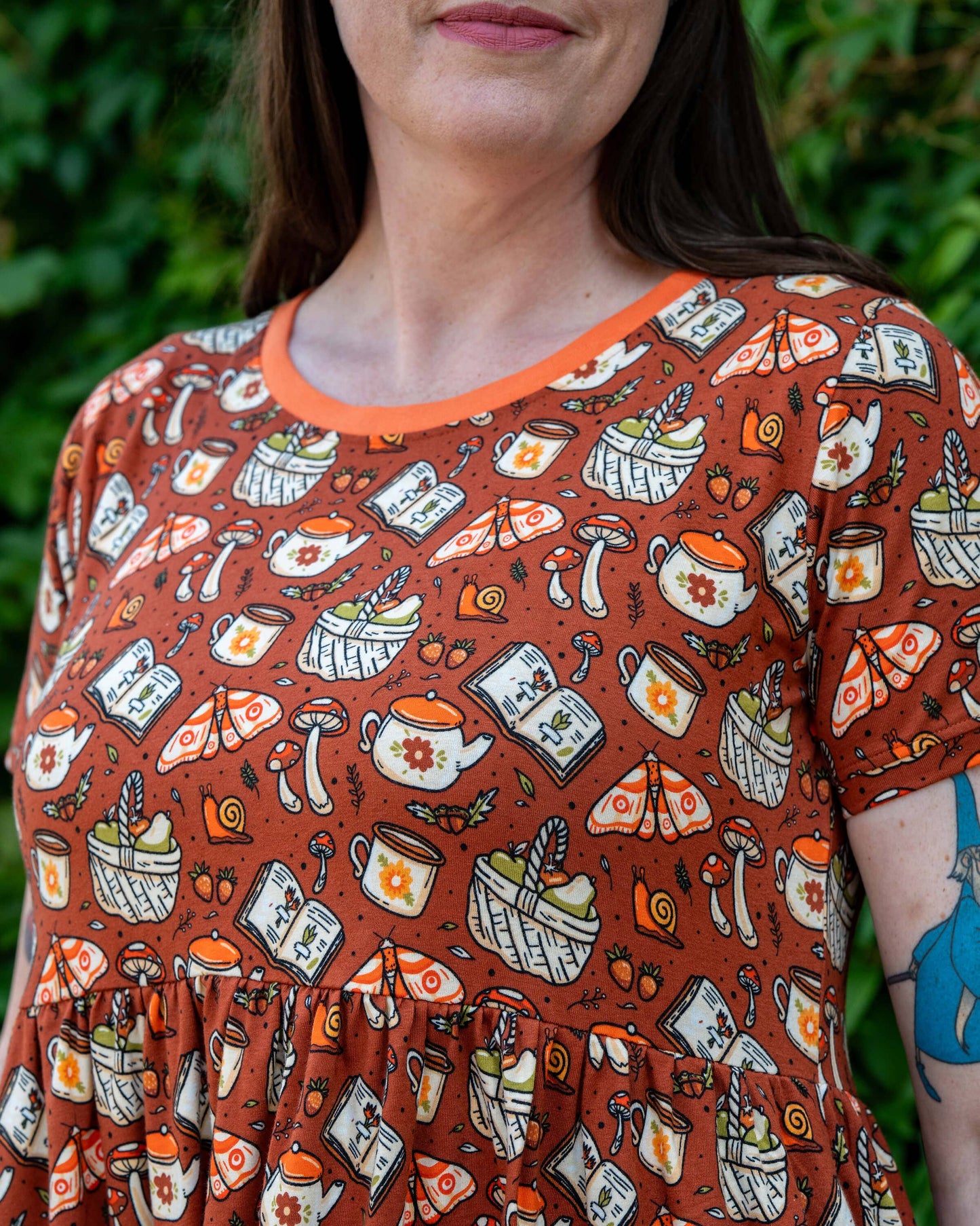 Mushroom Tea Party Midi Stretch Smock Dress