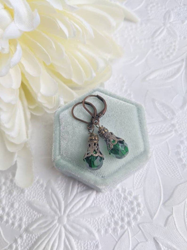 Green Victorian Glass Bead Dangles