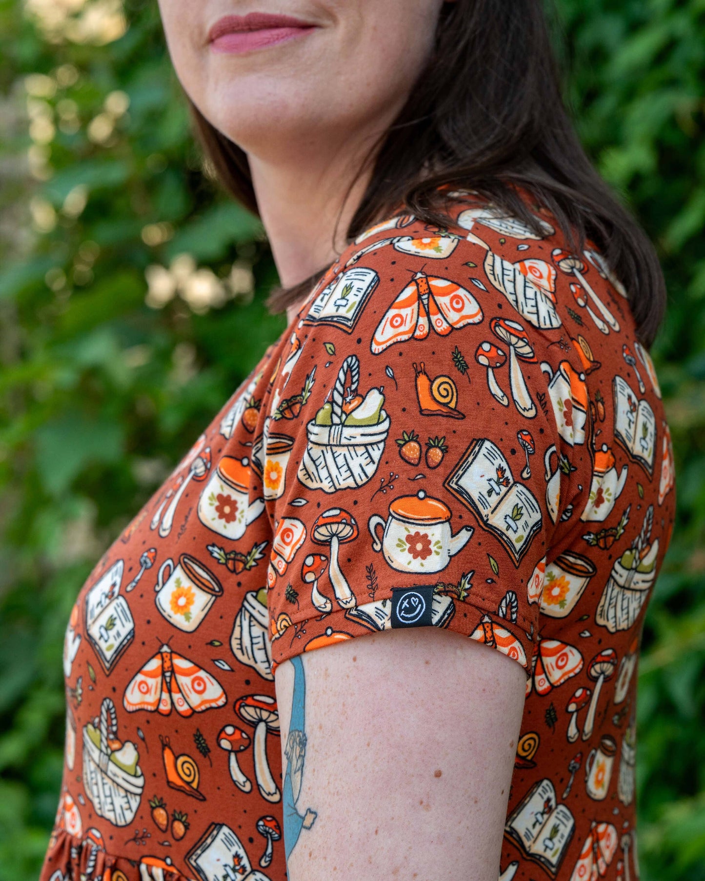 Mushroom Tea Party Midi Stretch Smock Dress