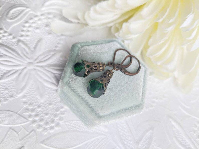 Green Victorian Glass Bead Dangles