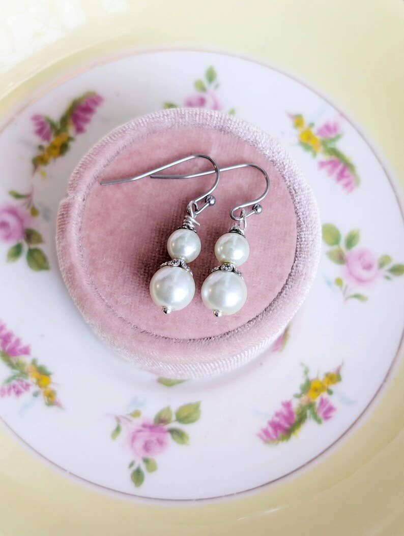 Ivory Double Pearl Drop Earrings