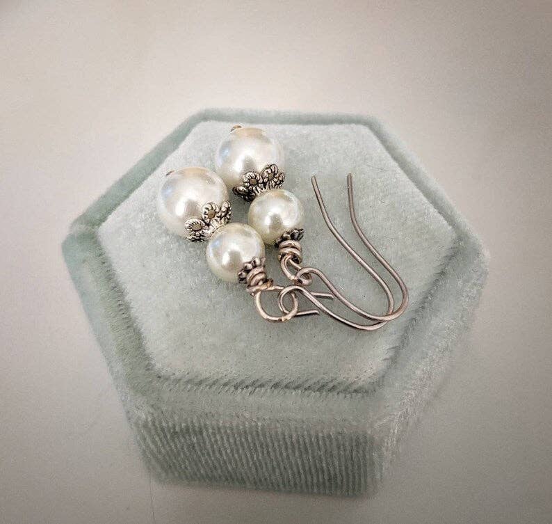 Ivory Double Pearl Drop Earrings