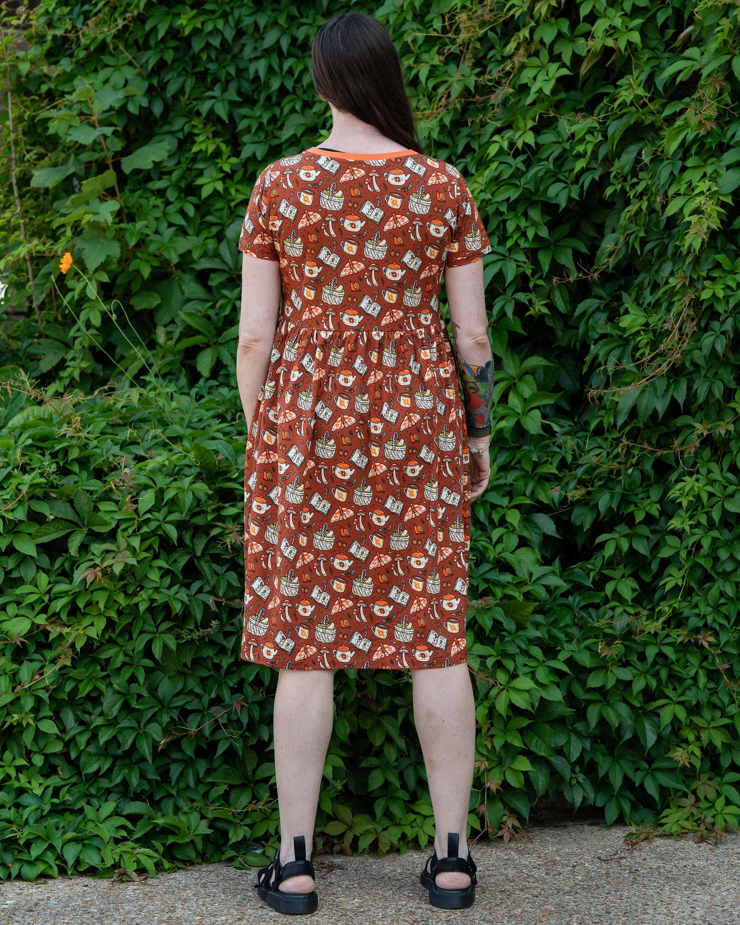 Mushroom Tea Party Midi Stretch Smock Dress