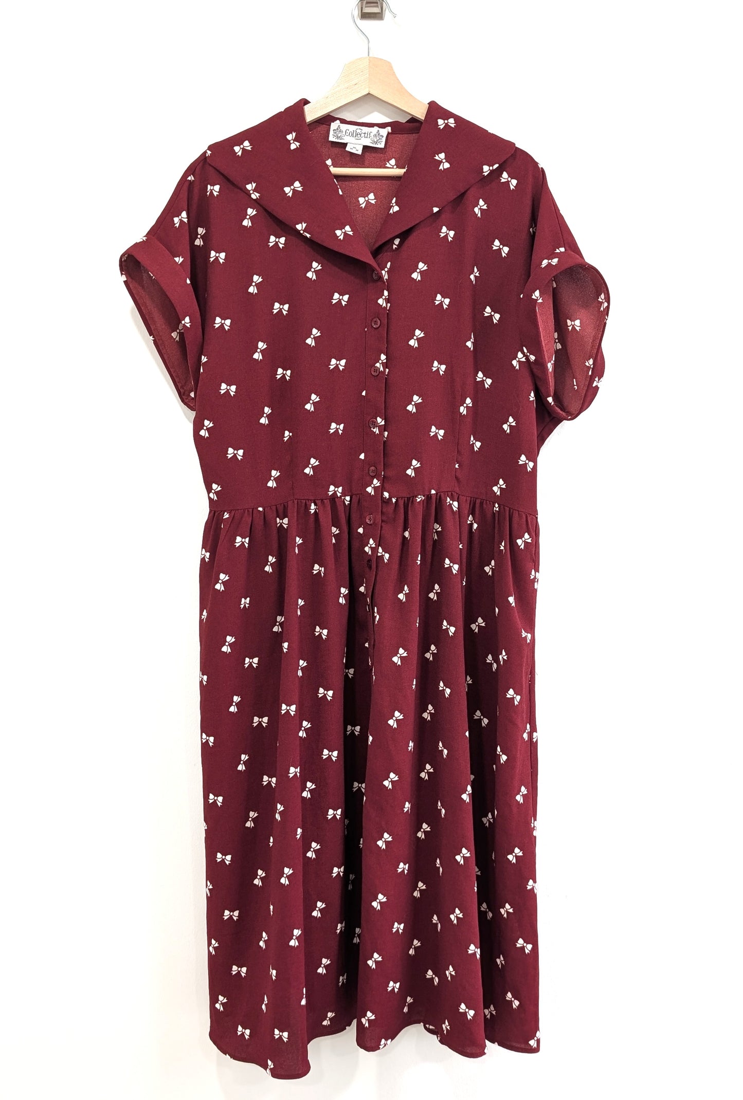 Short Sleeve Button-Up Dress with Bow Print