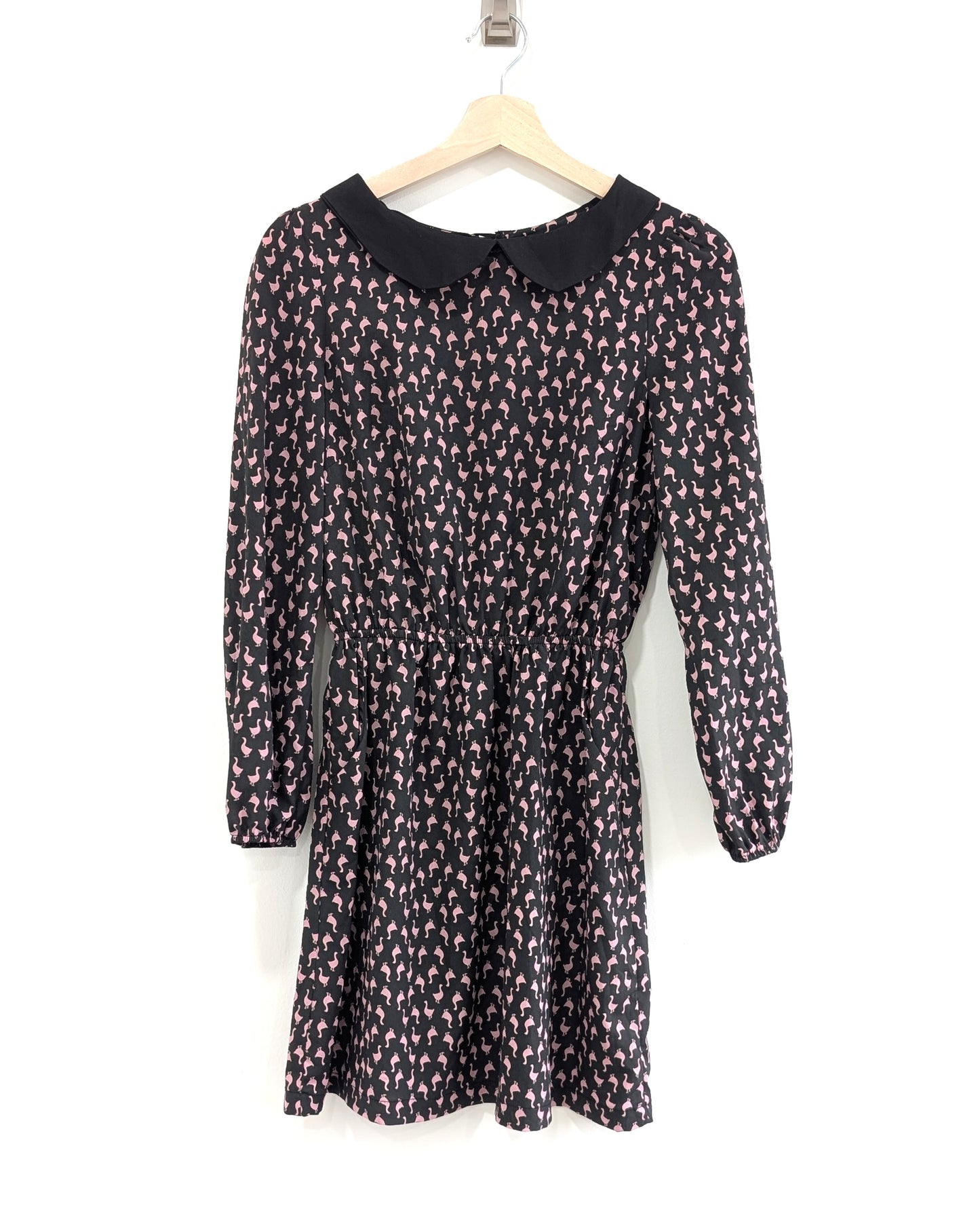 Long Sleeve Peter Pan Collar Dress With Pink Duck Print