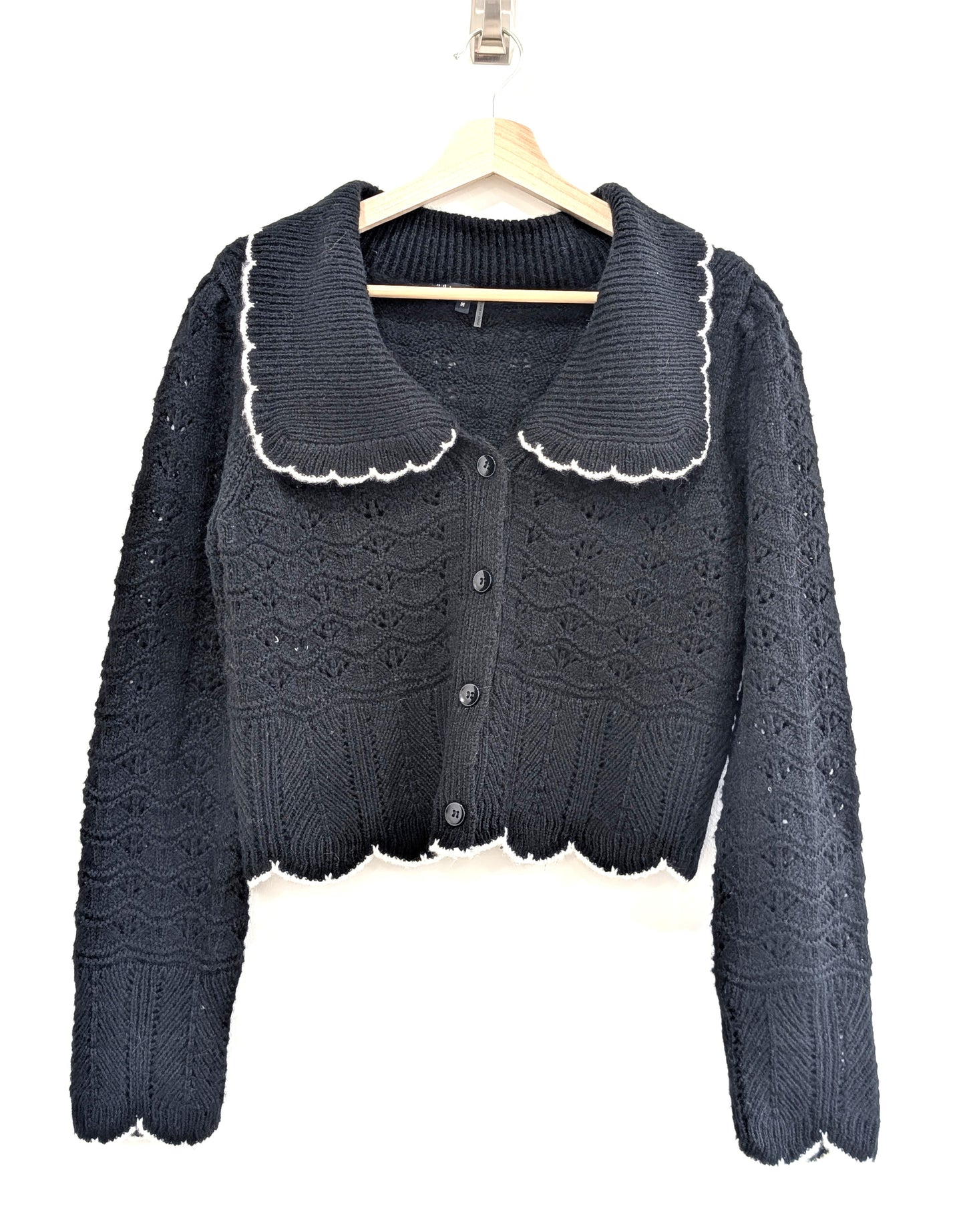 Long Sleeve Black and White Knit Cardigan