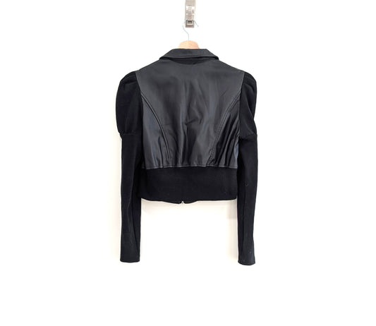 Faux Leather Jacket with Puffed Sleeves