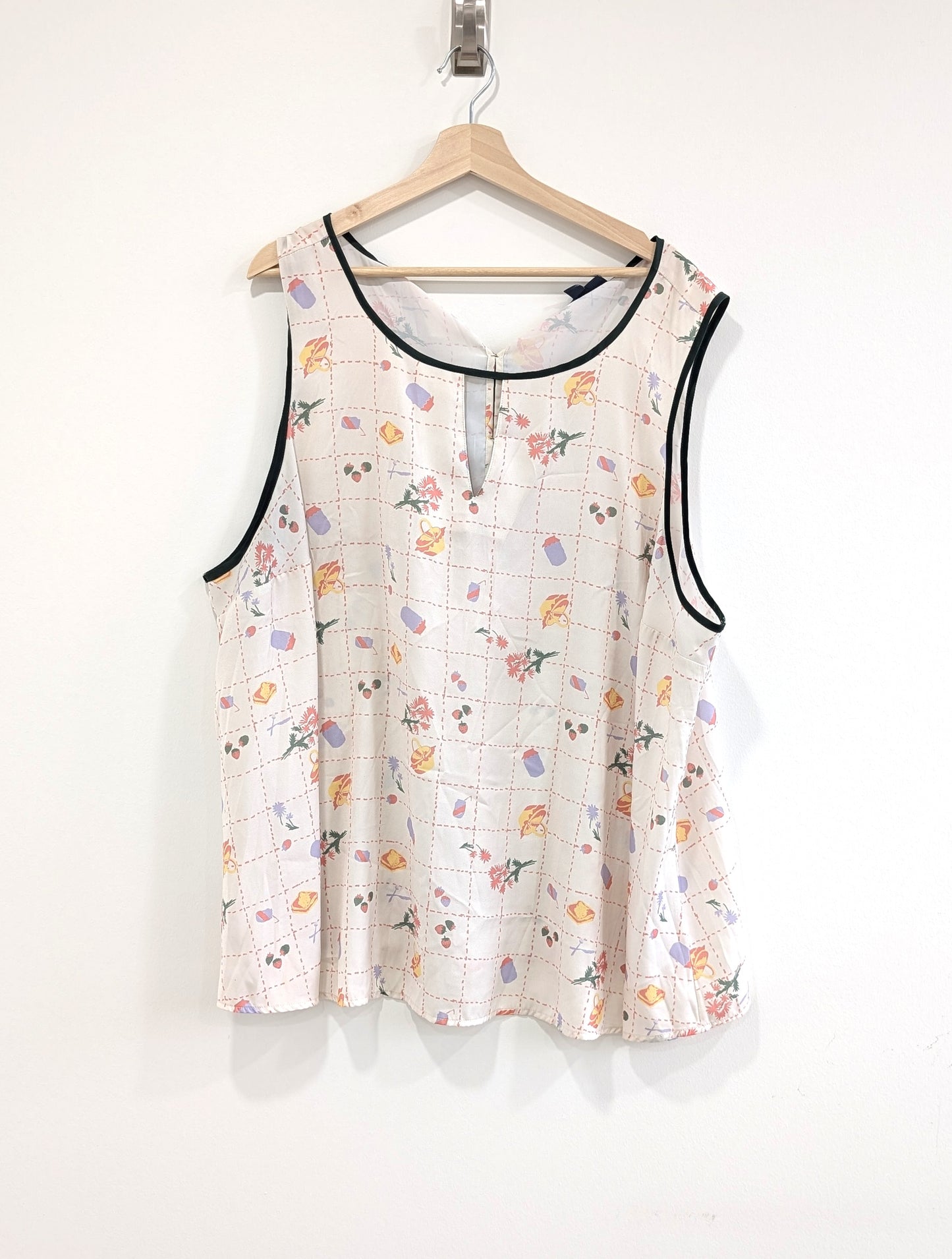 Picnic Print Sheer Sleeveless Blouse