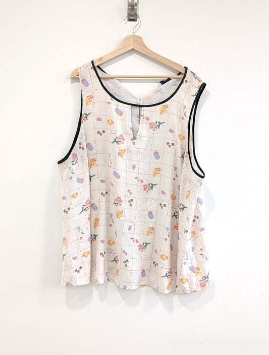 Picnic Print Sheer Sleeveless Blouse