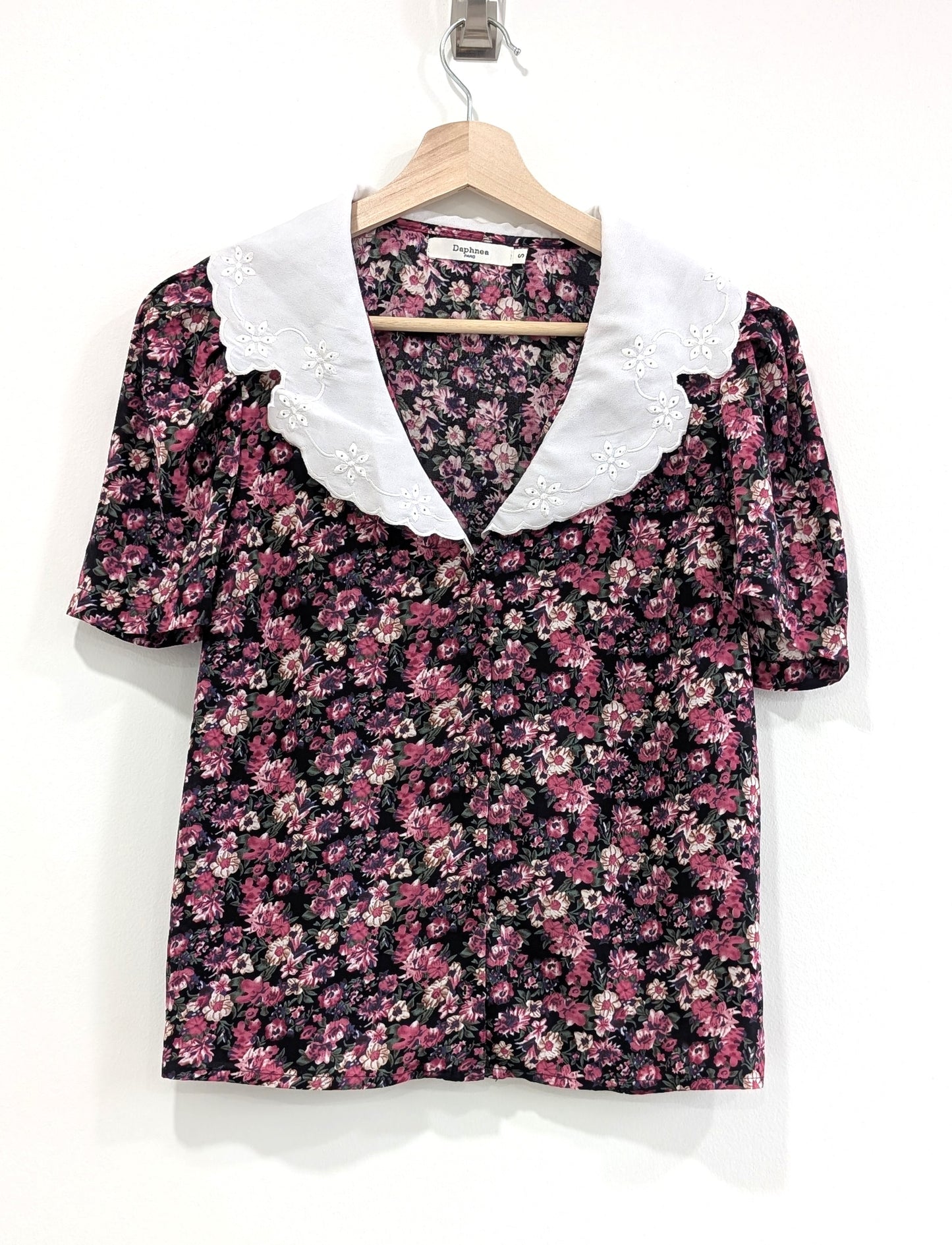 Floral Short-Sleeve Button-Up Blouse
