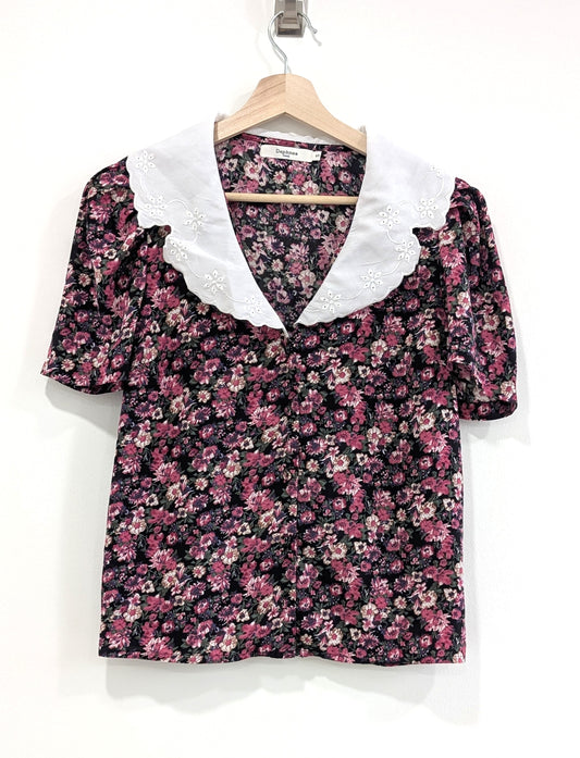 Floral Short-Sleeve Button-Up Blouse
