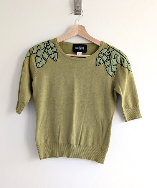 Short Sleeve Leaf Shoulder Sweater