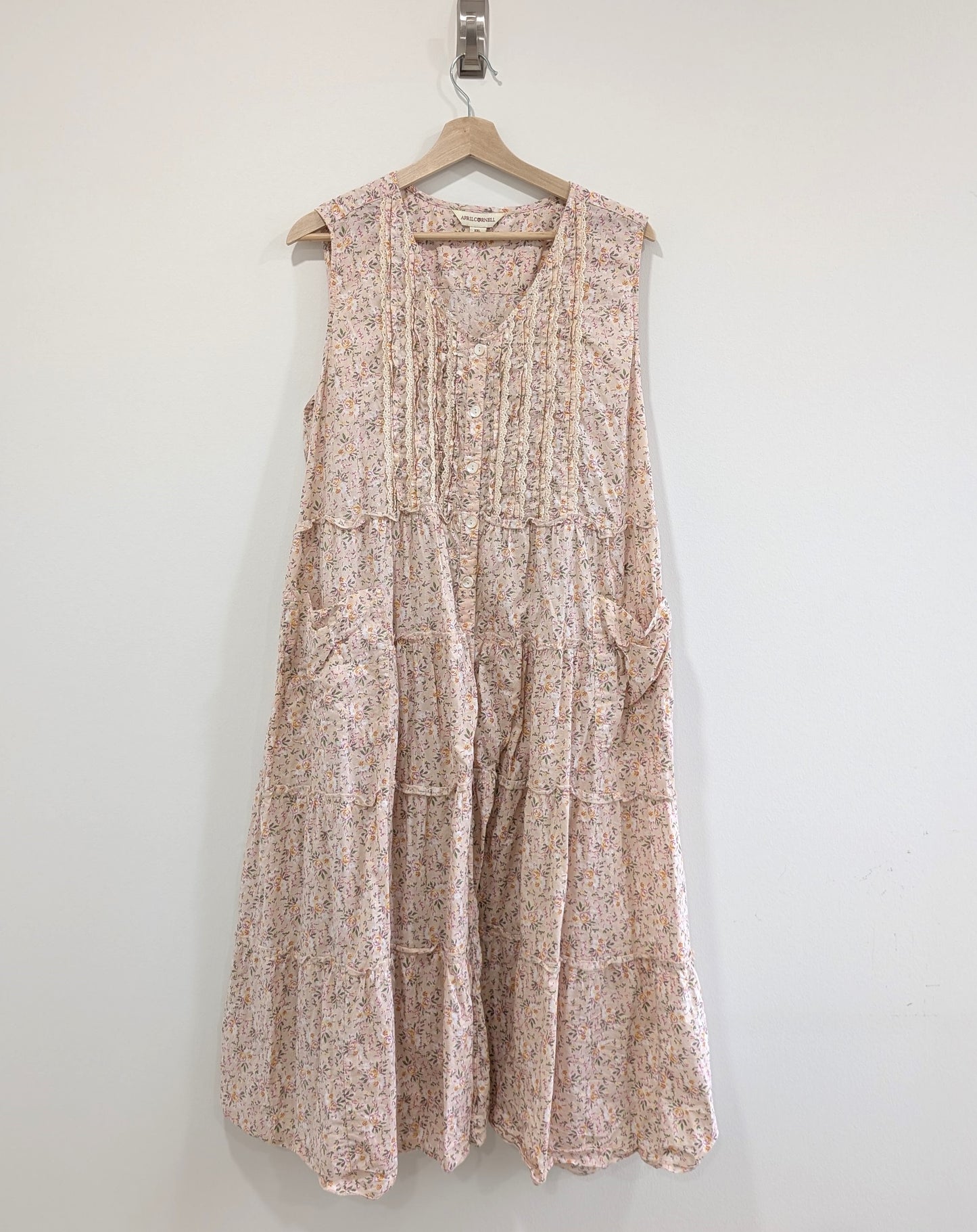 Pink Floral Sleeveless Dress with Ruffle Accents
