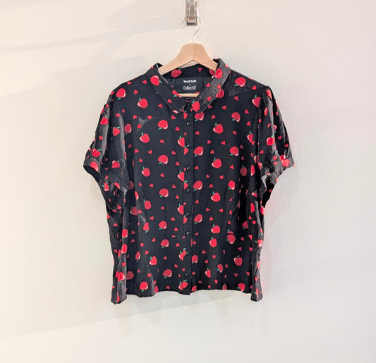 Black Apple Print Peplum Blouse