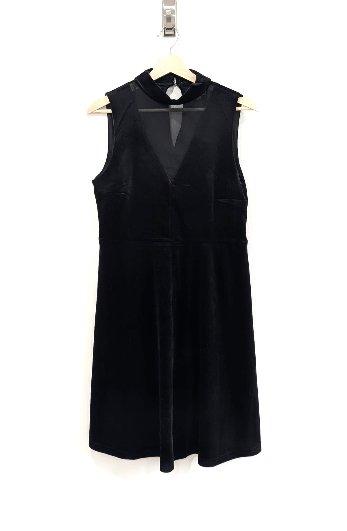 Black Velvet Dress with Mesh V-Neck (Large)