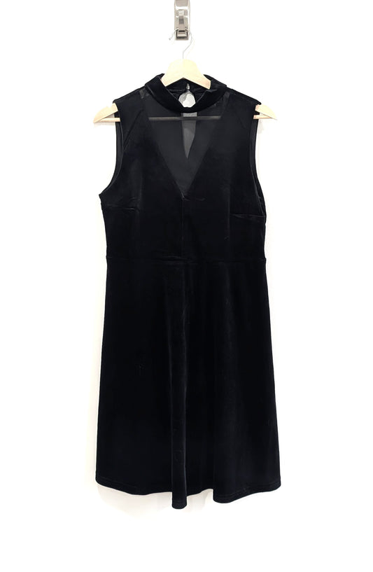 Black Velvet Dress with Mesh V-Neck (Large)