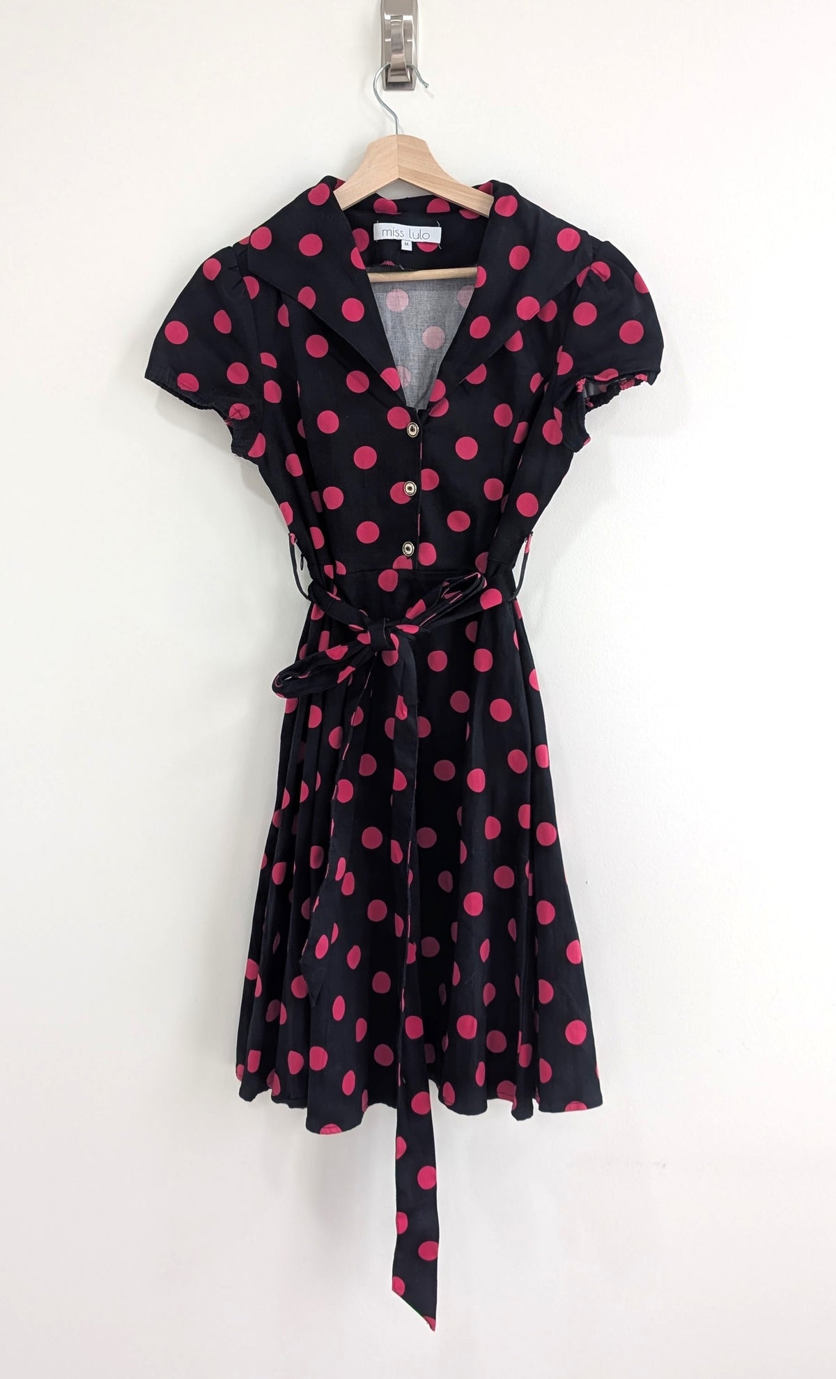 Black and Pink Polka-Dot Dress (Medium)