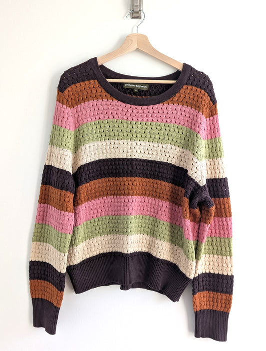 Multi-Coloured Striped Knit Sweater (Warm Tones)