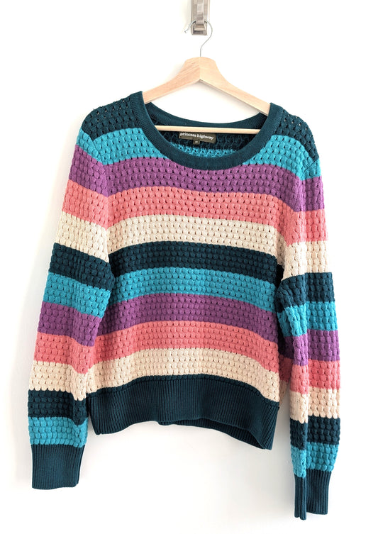 Multi-Coloured Striped Knit Sweater (Cool Tones)