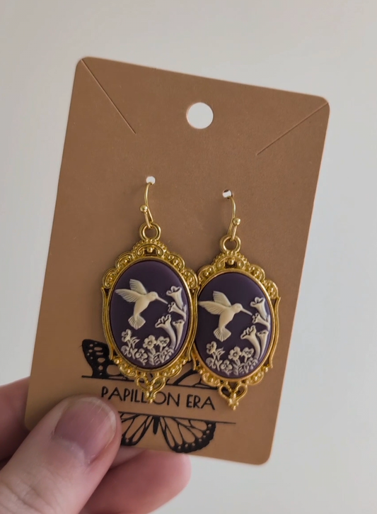 Hummingbird Cameo Earrings
