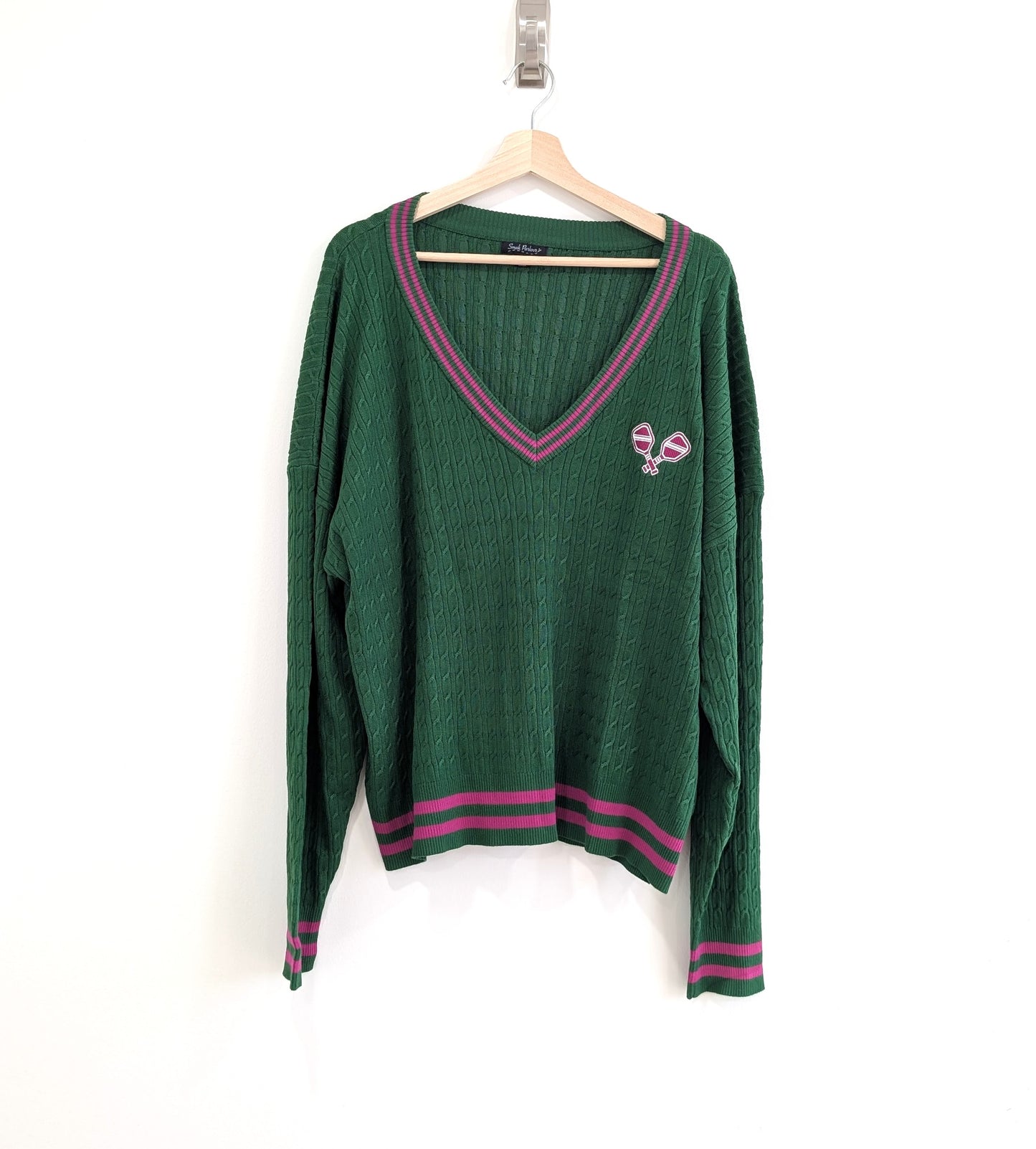 Long Sleeve Green Sweater with Pickeball Embroidery