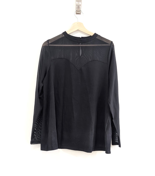 Black Mesh Sweetheart Neck Long Sleeve Top