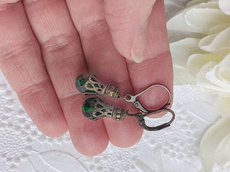 Green Victorian Glass Bead Dangles