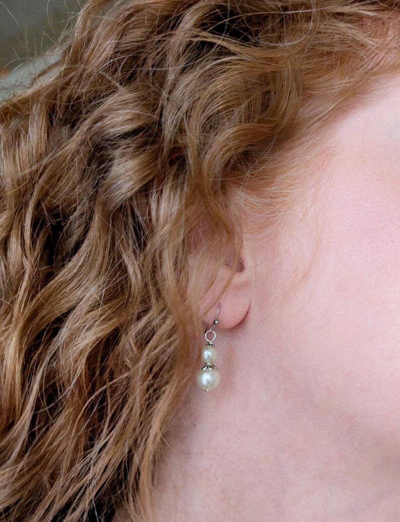 Ivory Double Pearl Drop Earrings