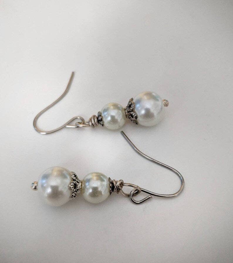 Ivory Double Pearl Drop Earrings