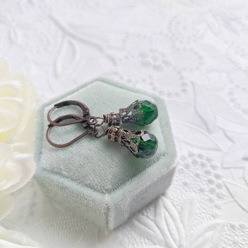 Green Victorian Glass Bead Dangles