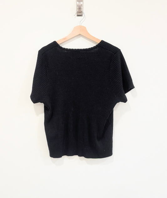 Black Button-Down Knit Top (1X)