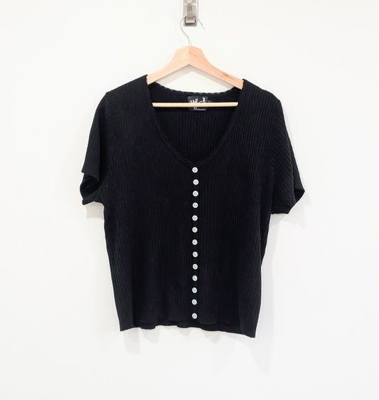 Black Button-Down Knit Top (1X)